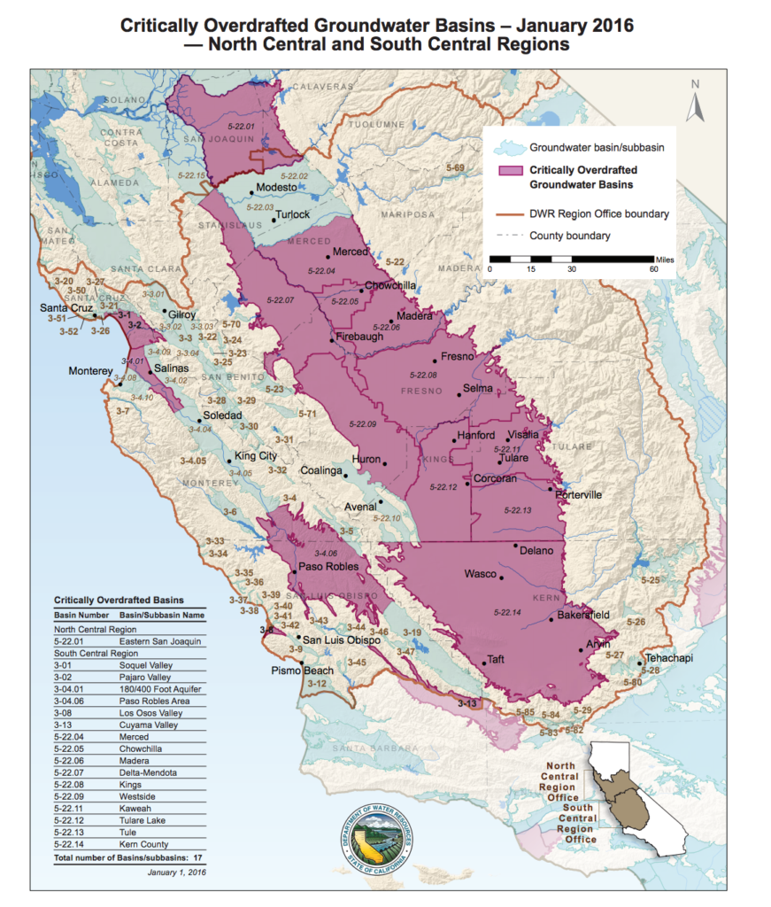 Map of overdrafted basins San Joaquin Valley