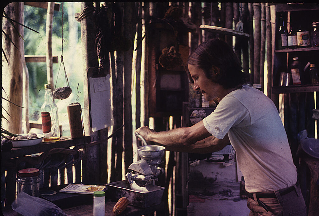 Richard Anderson grinding masa in Belize