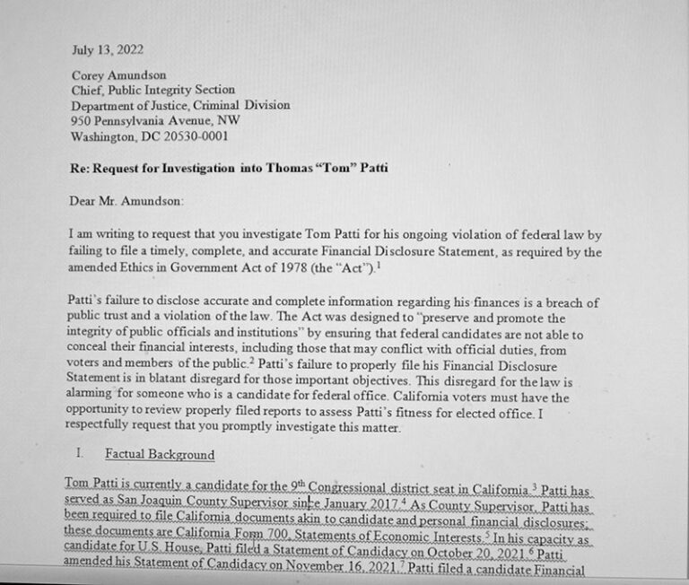Tom Patti Citizens United Complaint letter
